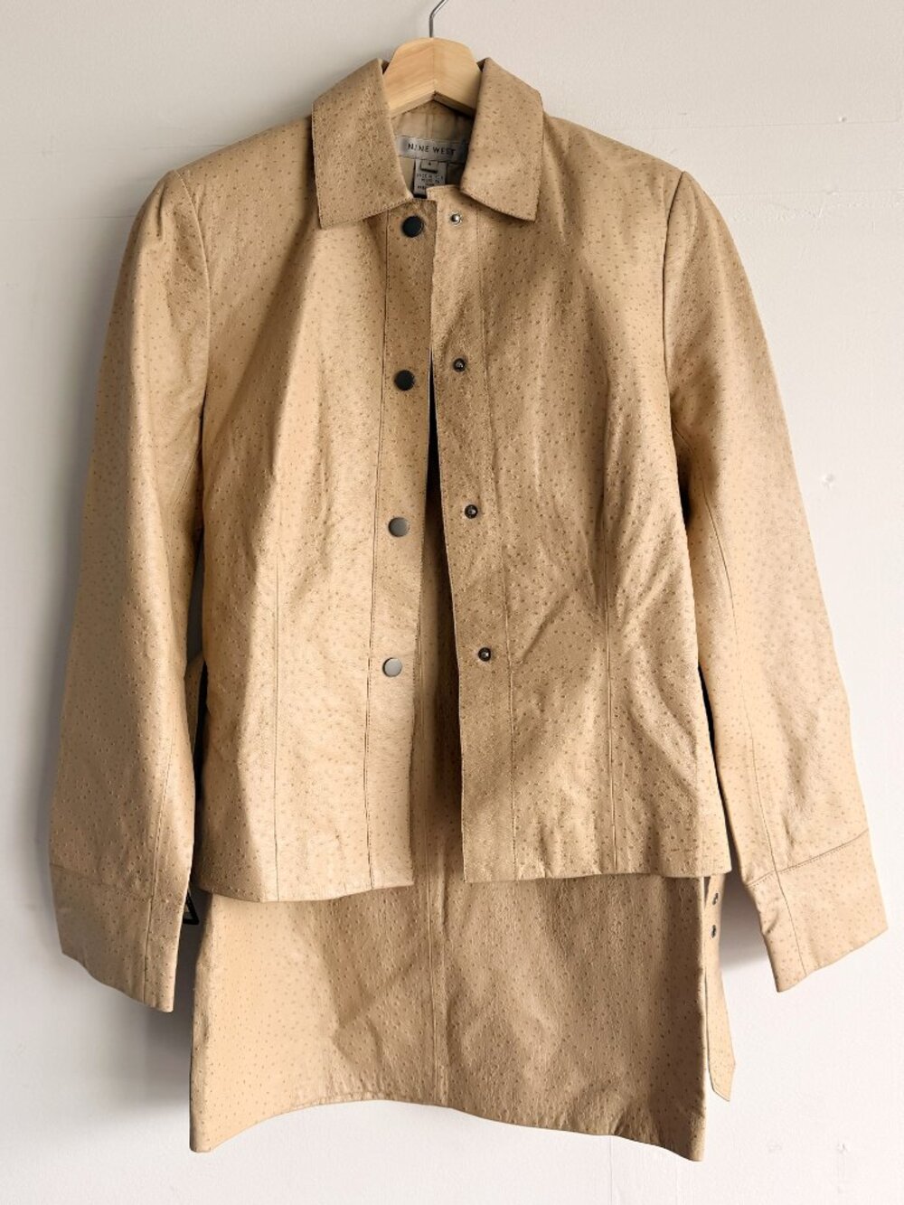 Vintage Nine West Ostrich Embossed Leather Jacket Skirt Suit Set Size 4
